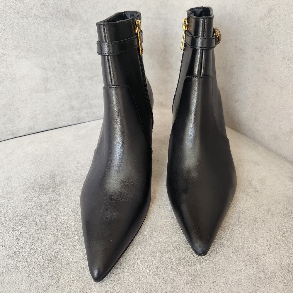 Kurt Geiger heeled booties 6 black leather Kensington Flexi ankle logo new $280
